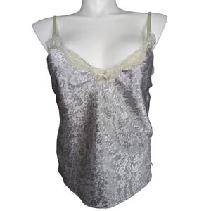 Vintage Satin Cami Tank Large Lace Fairy Coquette Romantic Y2K Lingerie Floral‎
